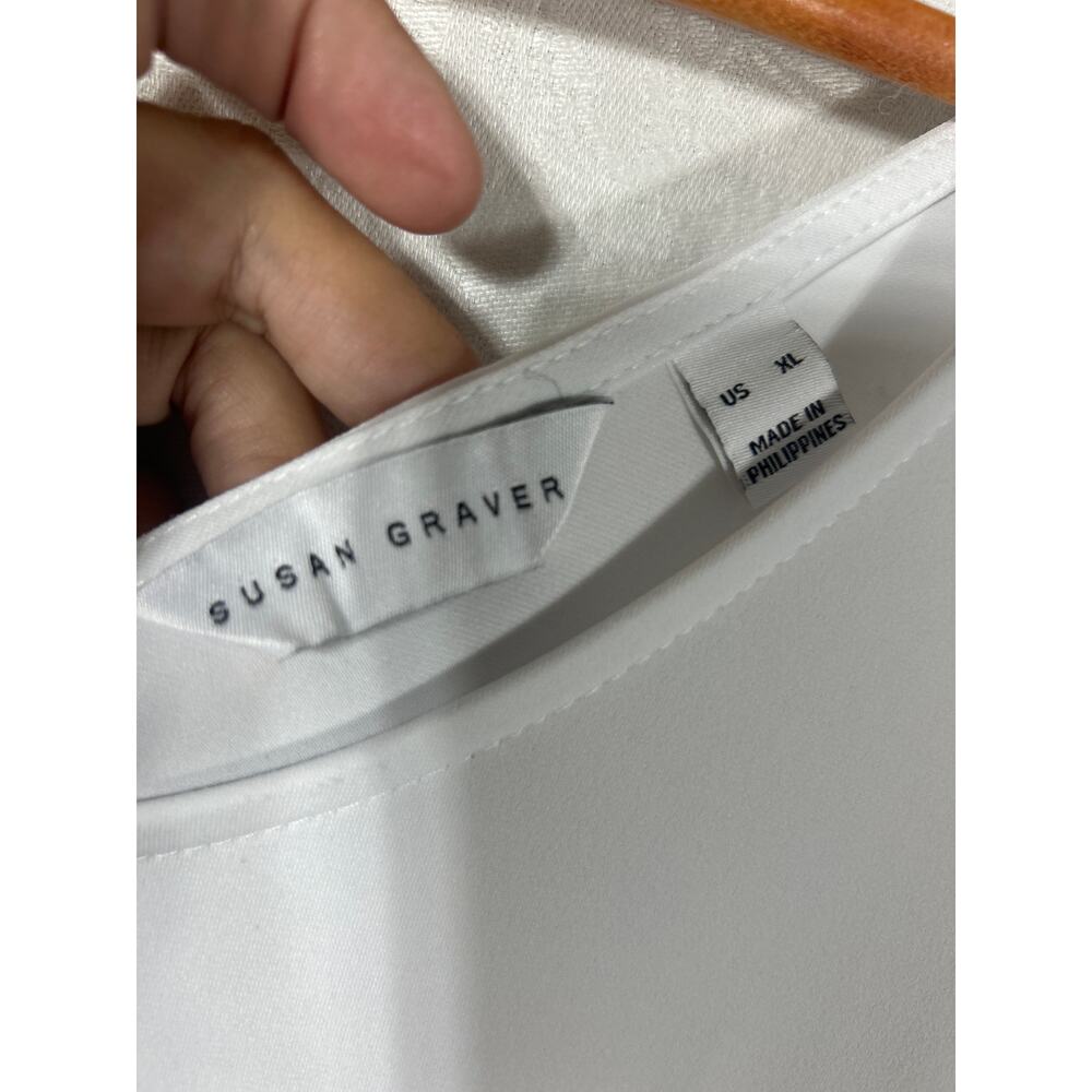 Susan Graver Top XL White Liquid Knit Back Button Detail Short Sleeve - Picture 7 of 9